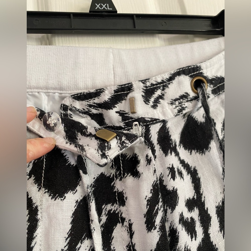 Madison 100% Linen Pants Size 12 Black and White Elastic Waist Drawstring Beach - Picture 5 of 13